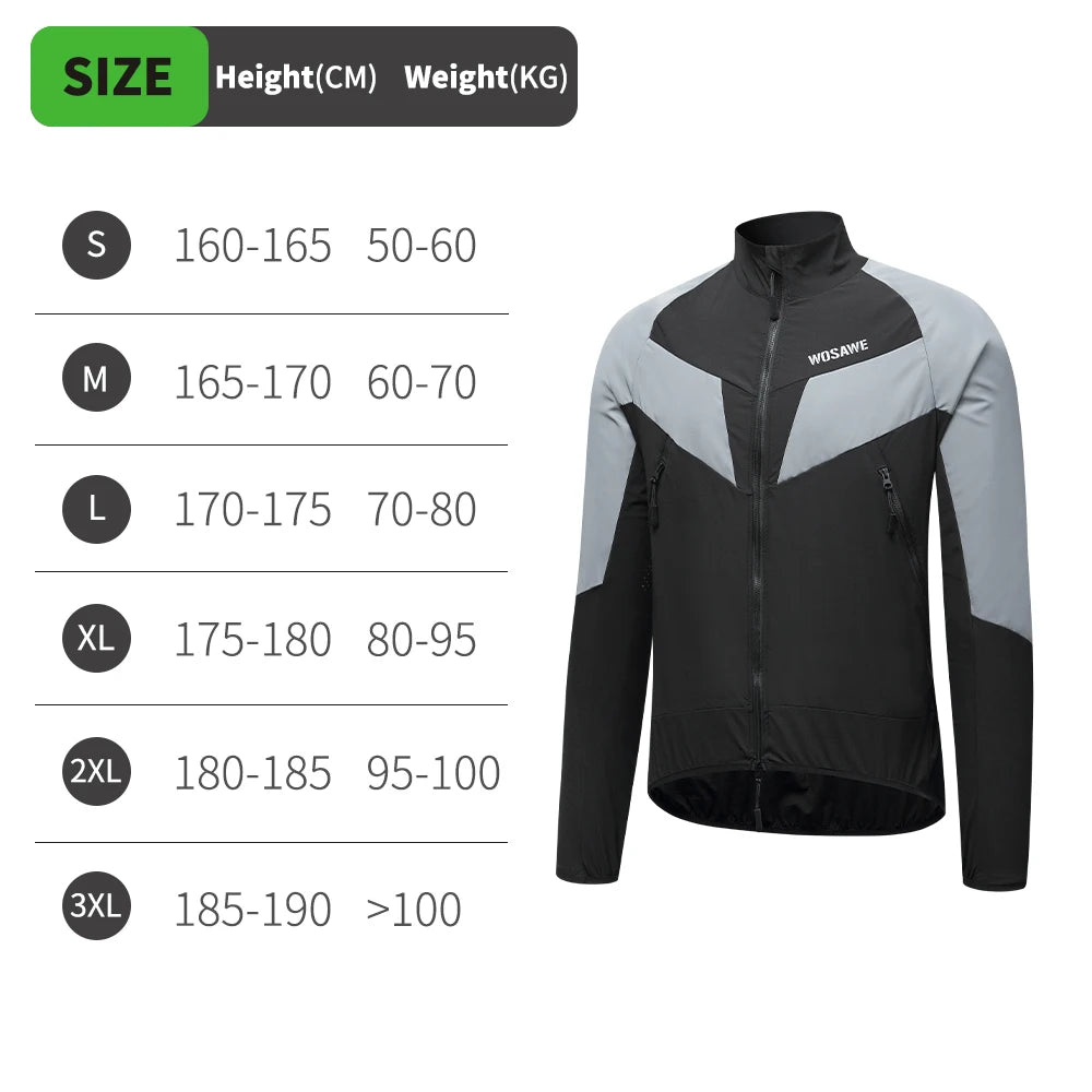 WOSAWE Full Reflective Cycling Jacket Men Women Windproof Night Running Hiking Jacket Water-repellent Bicycle Windbreaker