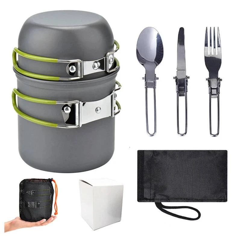 Portable Camping Cookware Set Outdoor Pot Mini Gas Stove Sets Nature Hike Picnic Cooking Set With Foldable Spoon Fork Knife-WAYBIKER