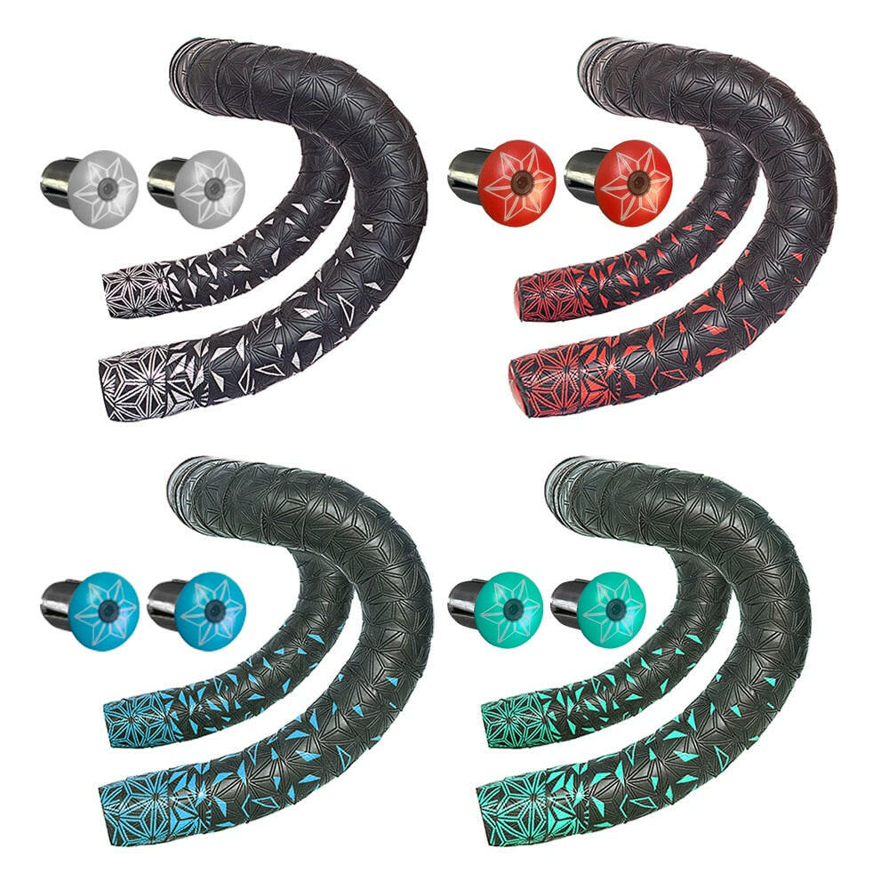 Road Bike Bar Tape Super Sticky Kush Star Fade Bar Tape EVA/PU Bike Anti-Skid Shock Absorber Wrap Tape With 1 pair Bar Plugs-WAYBIKER