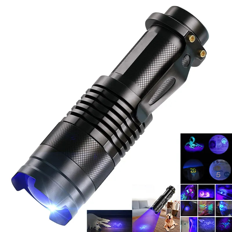 UV LED Flashlight Portable Blacklight 395nm Wavelength Violet Light Pet Urine Scorpion Feminine Hygiene Detector Torch