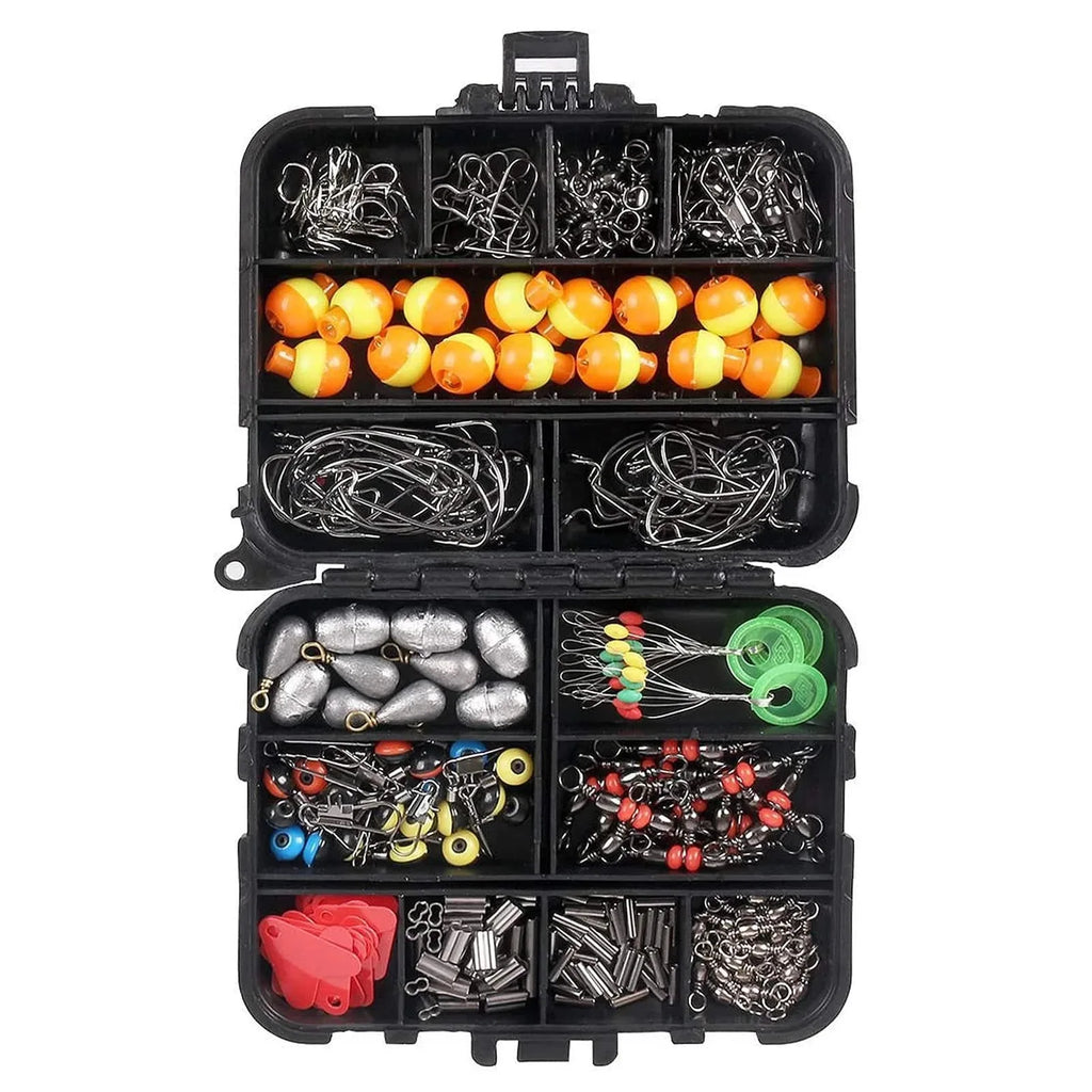 263pcs Fishing Accessories Set with Tackle Box Including Plier Jig Hooks Sinker Weight Swivels Snaps Sinker Slides-WAYBIKER
