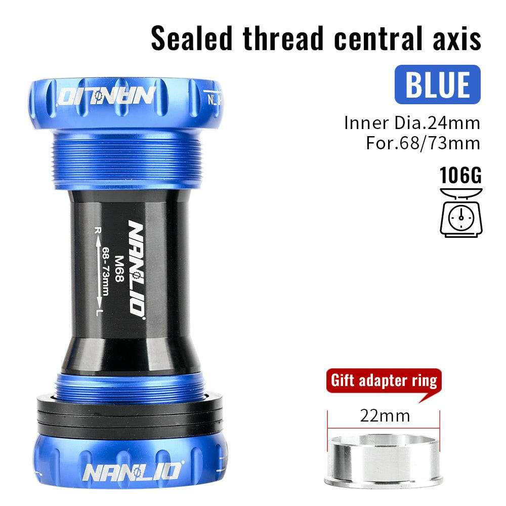 Nanlio BSA Bearing Bottom Bracket Screw Type 68/73 mm Bicycle Axis MTB Road Bike Aluminum Alloy Waterproof Crank Set Axis Parts-WAYBIKER