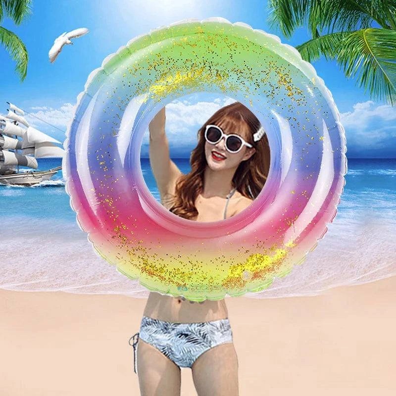 Rainbow Sequin Glitter Pool Foats Swimming Ring Adult Children Inflatable Pool Tube Giant Float Water Fun Toy Swim Laps-WAYBIKER