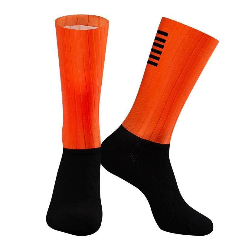 Cycling Knee High Socks Men Anti Slip Silicone Aero Whiteline Bicycle Sport Running Bike Hose-WAYBIKER