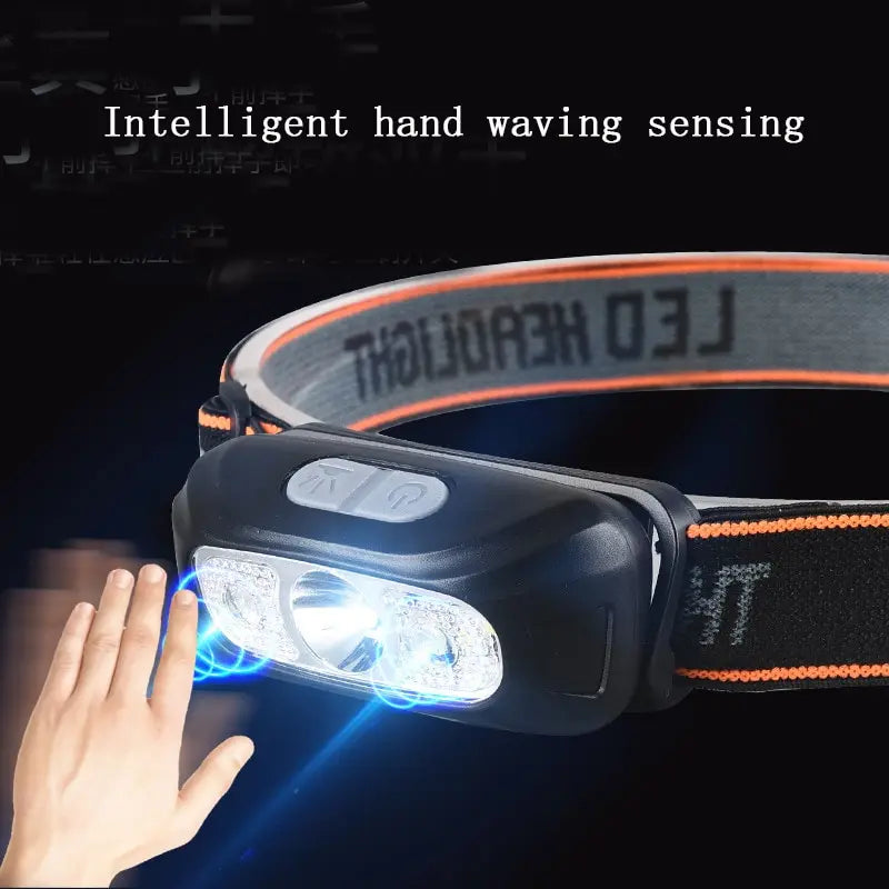 LED New Sensor Headlamp USB Rechargeable Strong Light Waving Induction Waterproof Fishing Headlamp Built-in Lithium Battery Head-WAYBIKER