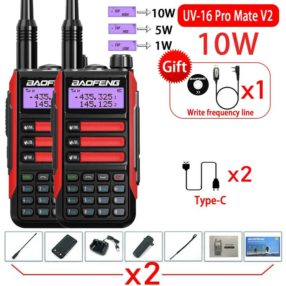 2Pack Baofeng UV16 Pro V2 Walkie Talkie 10W VHF UHF Dual Band Two Way CB Ham Radio UV-16 Portable Radio Transceiver UV5R UV10R-WAYBIKER