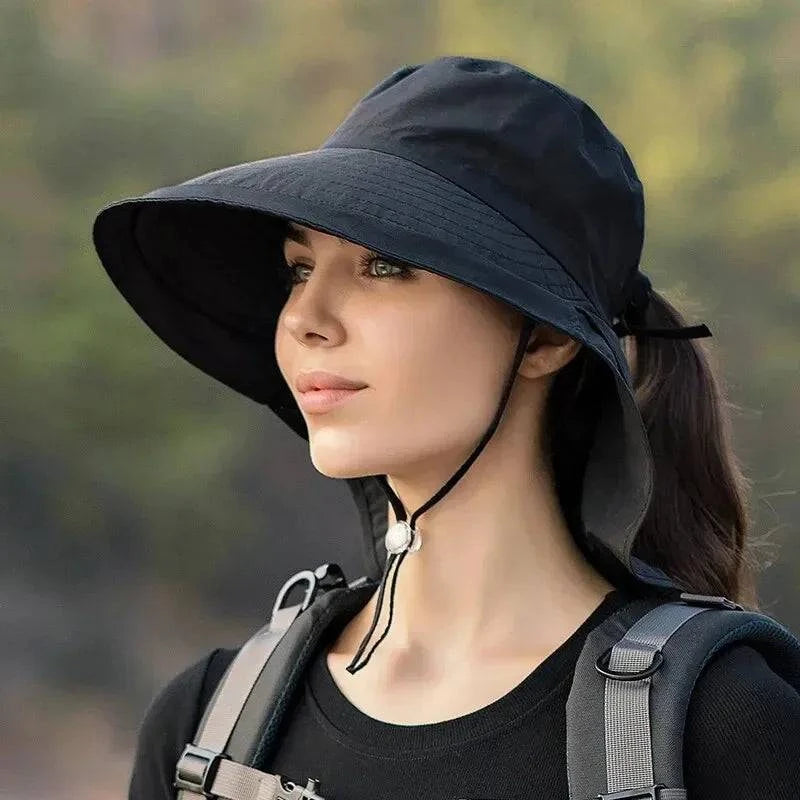 Summer Hats for Women Outdoor UV Anti Neck Protection Sun Visors for Lady Fishing Hiking Wide Brim Shawl Sunscreen Ponytail Cap-WAYBIKER