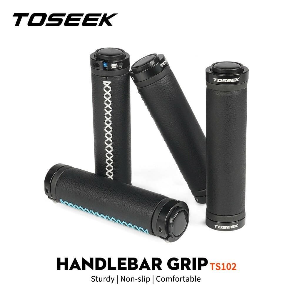TOSEEK Fiber Leather City Mountain Bike Scooter MTB Bicycle Handlebar Cover Handle Grips Bar End Non-slip Aluminum Lock 1 Pair-WAYBIKER