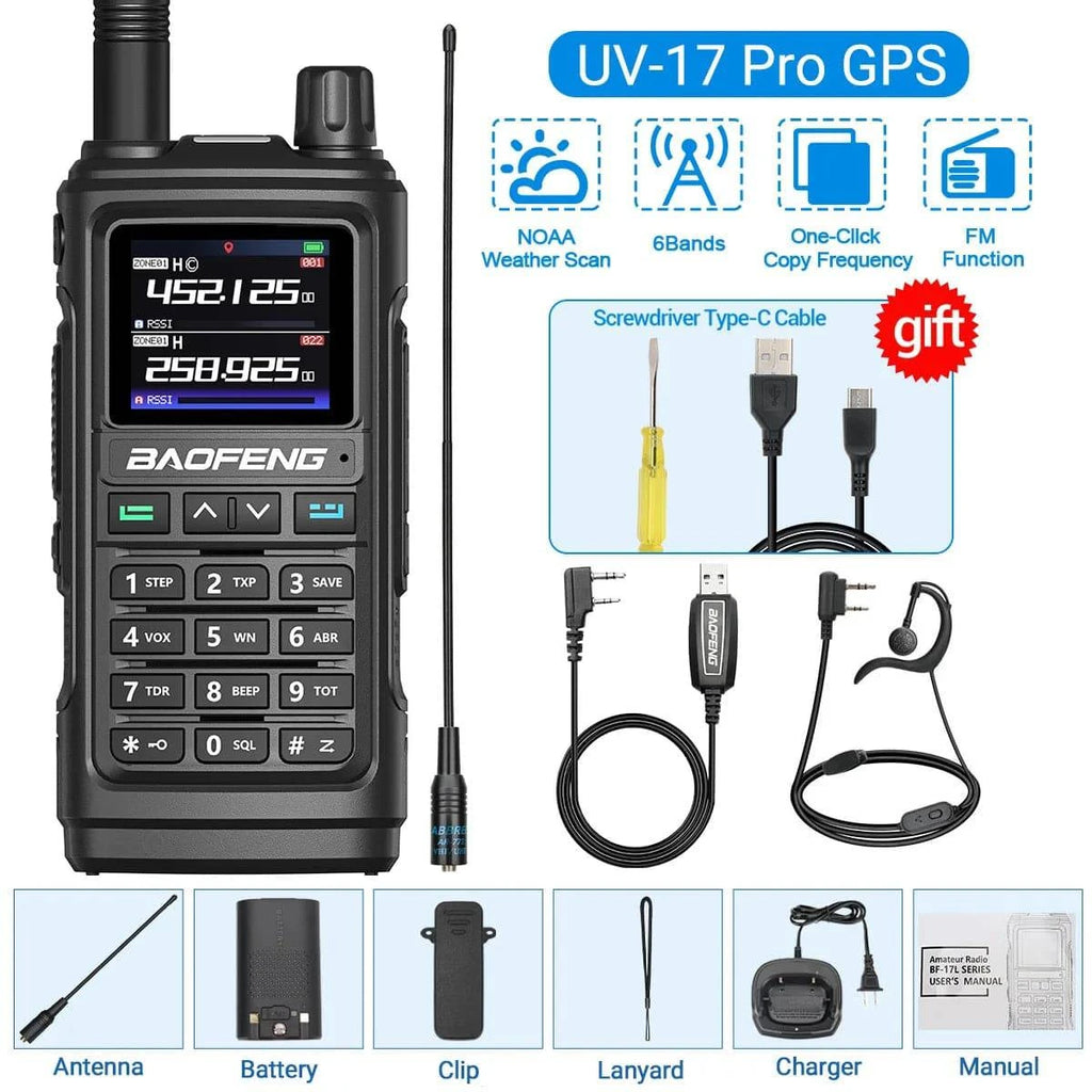 Baofeng UV-17 PRO GPS Air Band Walkie Talkie 999CH Wireless Copy Frequency NOAA Six Bands Amateur Ham Two Way Radio for Hunting-WAYBIKER