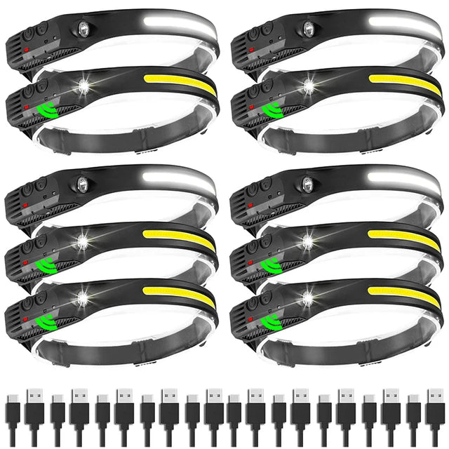 Powerful Portable LED Sensor Headlamp Built-in Battery USB Rechargeable Headlight 5 Lighting Modes Outdoor Fishing Camping Lamp-WAYBIKER