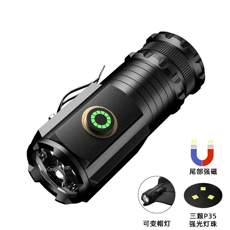 Powerful Portable Mini LED Flashlight 2000LM 3LED Ultra Strong Light 18350 Built-in Battery USB Rechargeable With Magnet Torch-WAYBIKER