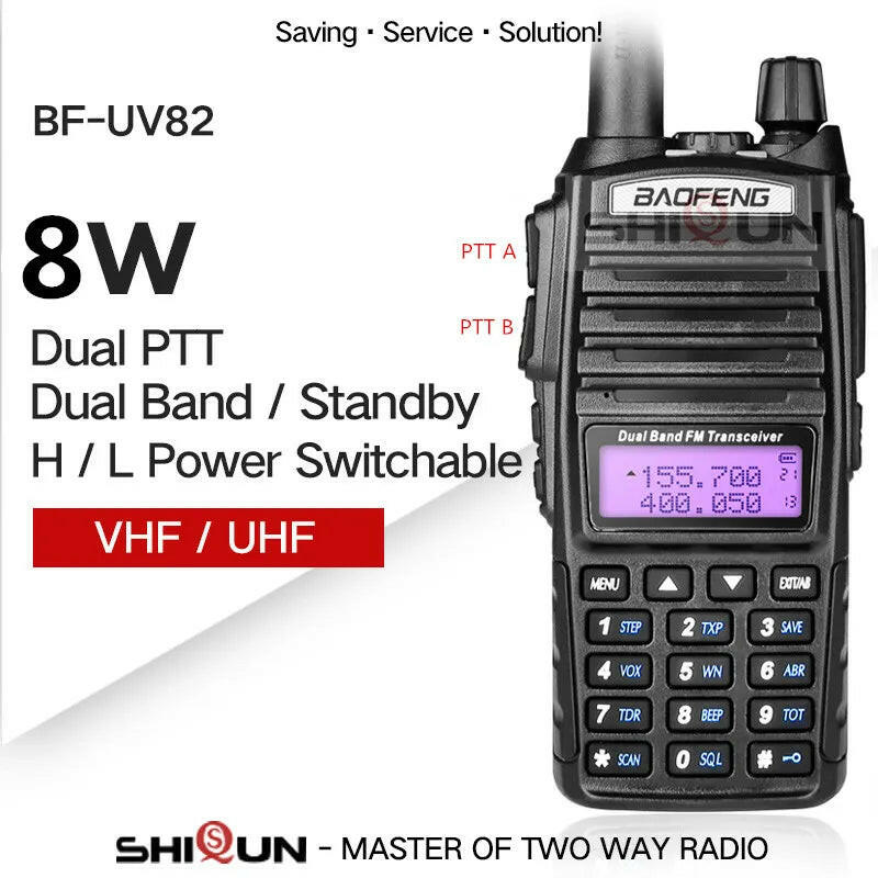 Baofeng UV 82 Military Walkie Talkie Long Range 10 KM 8W H/M/L HIgh Power Modes Dual PTT UV-82 UHF VHF Ham Radios 10 KM UV-82 HP-WAYBIKER