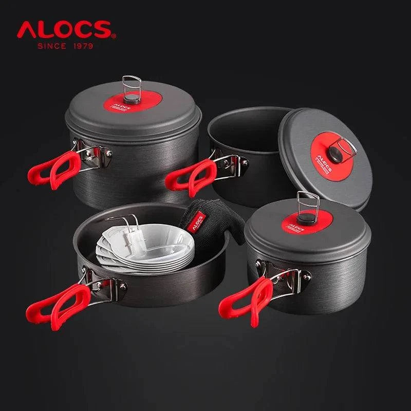 ALOCS Outdoor Folding Camping Pot Cookware Mess Kit Pot Water Kettle Frying Pan Bowl Spoon Cooking Set Backpacking Picnic Hiking-WAYBIKER