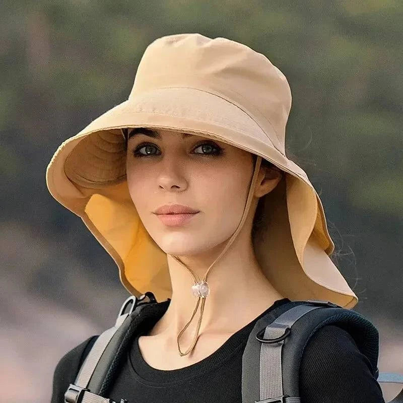 Summer Hats for Women Outdoor UV Anti Neck Protection Sun Visors for Lady Fishing Hiking Wide Brim Shawl Sunscreen Ponytail Cap-WAYBIKER