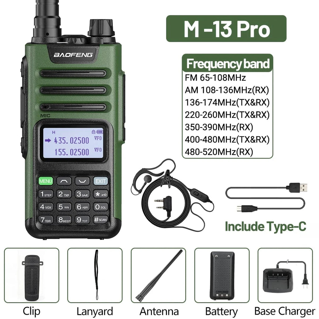 BaoFeng M-13 Pro Air Band Walkie Talkie Wireless Copy Frequency AM Type-C Full Band Long Range High Power UV5R Ham Two Way Radio-WAYBIKER
