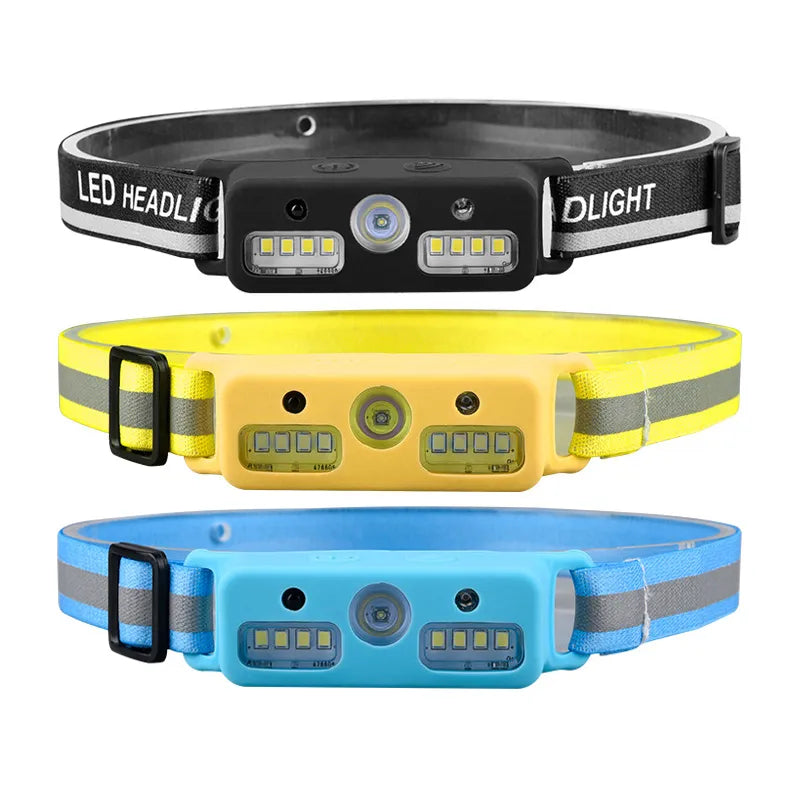 Portable LED Induction Headlamp XPE+COB Headlight 18650 Battery USB Rechargeable Waterproof Camping Torch Powerful Head Lamp-WAYBIKER