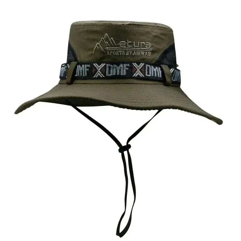 Summer Men Bucket Hat Outdoor UV Protection Wide Brim Panama Safari Hunting Hiking Hat Mesh Fisherman Hat Beach Sunscreen Cap-WAYBIKER
