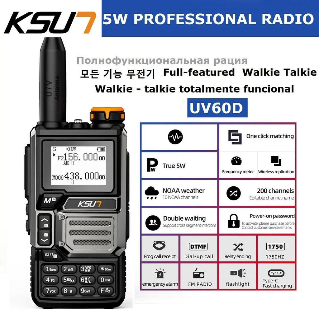 KSUT UV60D Airband Receiver Radio 5 Watt Walkie Talkie Professional Long Range Portable Rechargeable Full Band Ham Radio NOAA-WAYBIKER