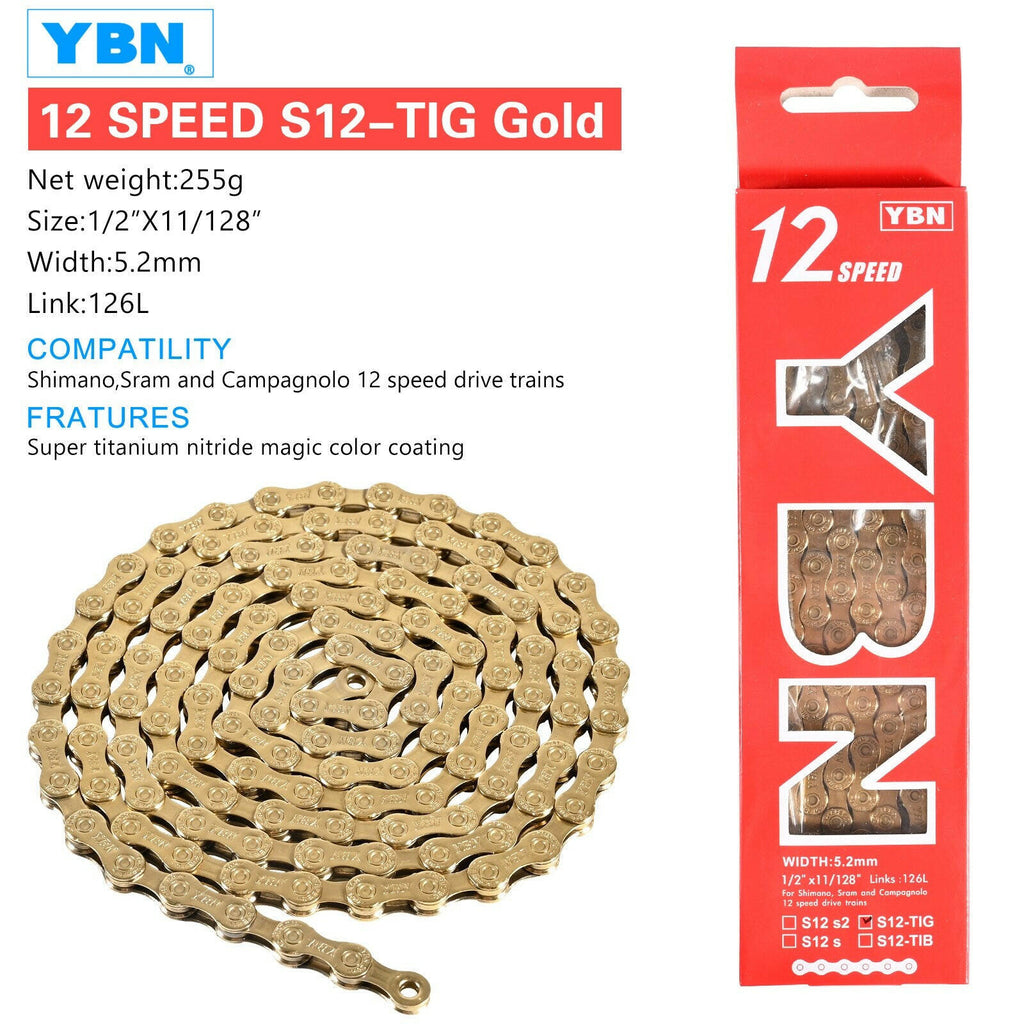 Mountain Road Bicycle Hollow Chain X12L X10 X10sl X9sl X11sl  9 10 11s12S Gold Black 126L Long Suitable for SHIMANO and SRAM-WAYBIKER