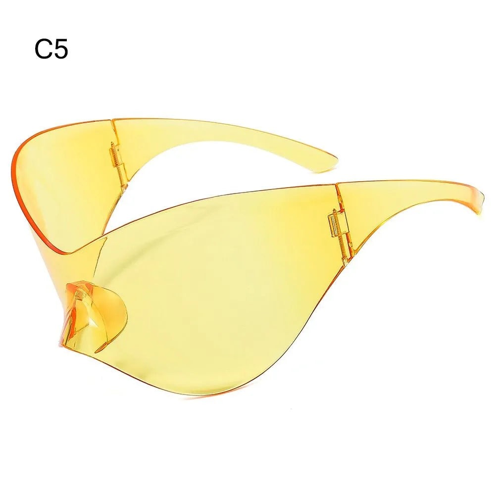 Futuristic Sunglasses for Men Women Oversized Wrap Around Punk Y2K Sunglasses Silver Outdoor Sport Sun Glasses Rimless Shades-WAYBIKER