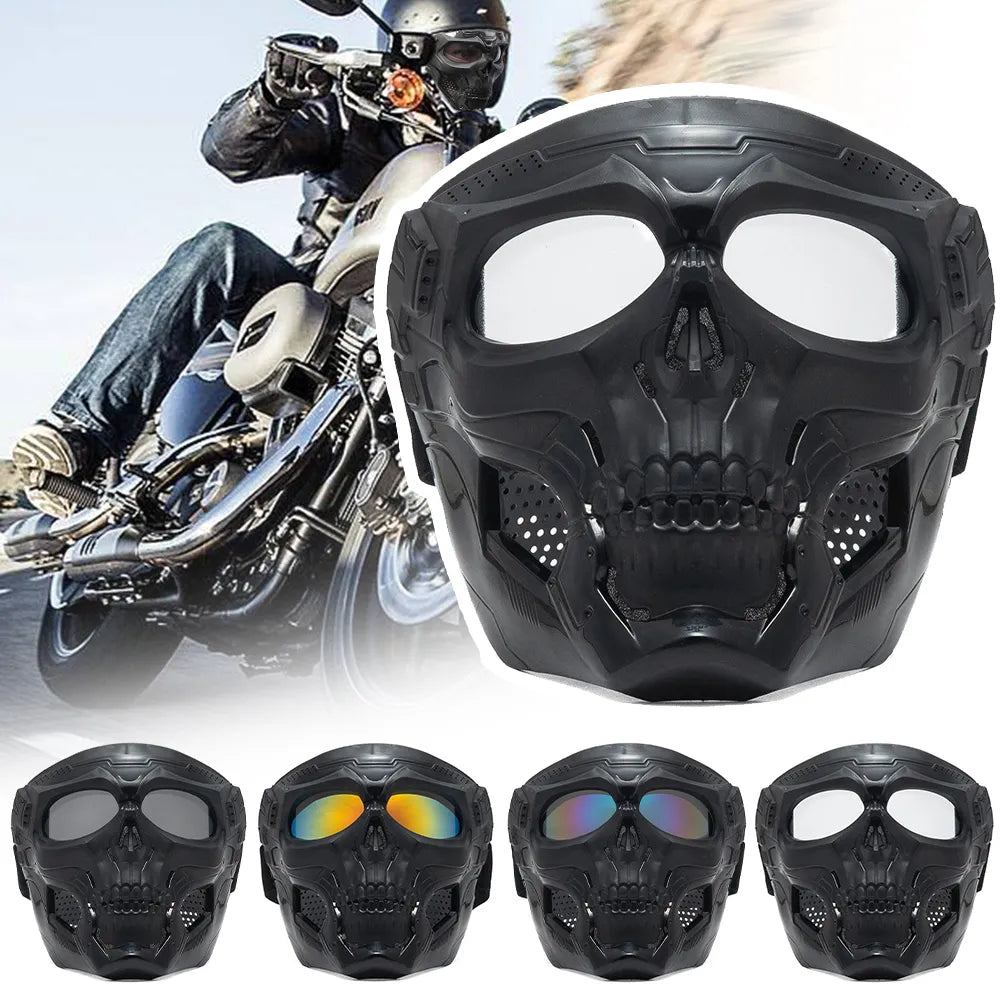 Cycling Colorful Goggles Motorcycle Skull Mask Outdoor windproof full face mask paintball game tactical protective helmet mask-WAYBIKER