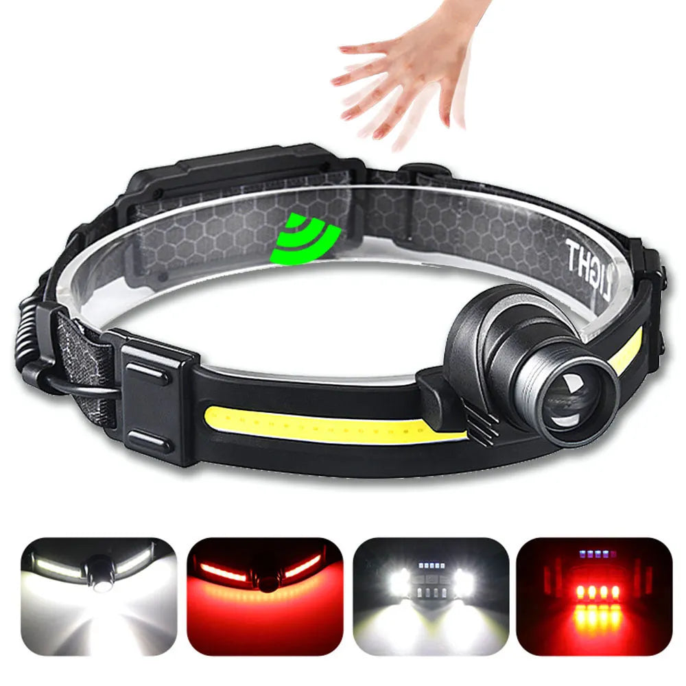 Sensor headLight Outdoor Strong Light Zoom Large Floodlight COB Head-mounted Fishing Running Headlamp-WAYBIKER