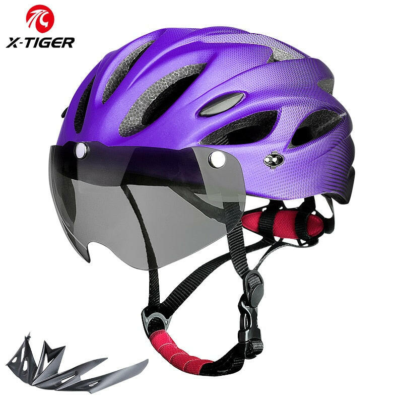 X-TIGER Adult Bike Helmet with LED Rear Light Dual Mode Goggle Cycling Helmet Fit 58-62cm Lightweight Breathable Bicycle Helmets-WAYBIKER