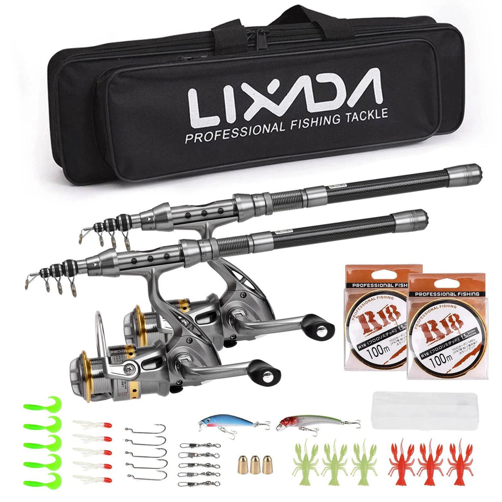 1.5/1.8/2.1/2.4m Fishing Pole Combo Set 2PCS Rod and Reel Telescopic Fishing Rod Carbon Fiber Spinning Reels Fishing Accessories-WAYBIKER