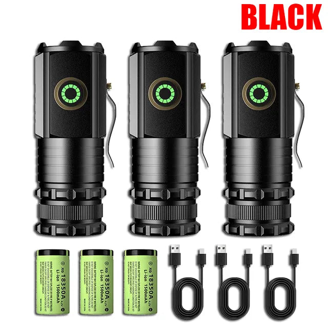 2000LM Powerful LED Flashlight Super Bright Mini EDC Keychain Light USB Rechargeable Torch Camping Lantern with Power Indicator-WAYBIKER