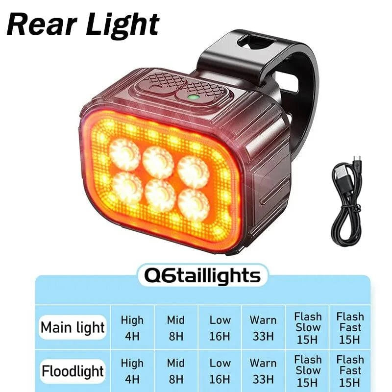 Bicycle Q6 Light Set Bike LED Front Rear Lights USB Charge MTB Road Bike Highlight Lamp Cycling Light Lamp Cycling Accessories-WAYBIKER