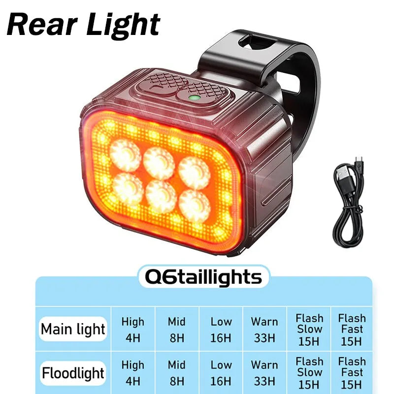Bicycle Q6 Light Set Bike LED Front Rear Lights USB Charge MTB Road Bike Highlight Lamp Cycling Light Lamp Cycling Accessories