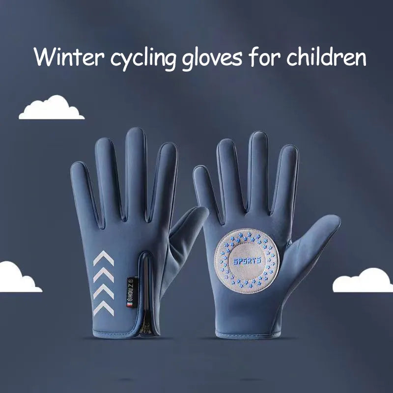 Children's Gloves Warm Cycling Winter Autumn Waterproof Kids Reflect Light Non-Slip Ski Fleece Boy Girl Scooter Gloves Zipper-WAYBIKER