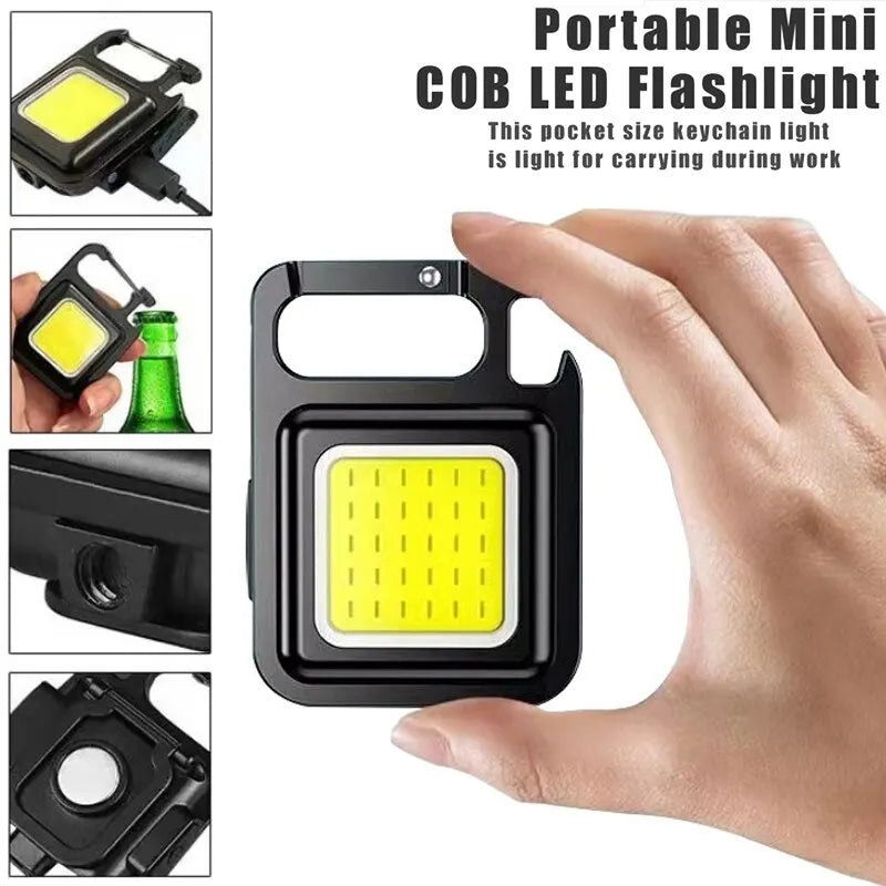 Mini LED Portable Keychain Flashlight Multifunction COB Work Light USB Rechargeable Strong Magnet Outdoor Camping Lantern