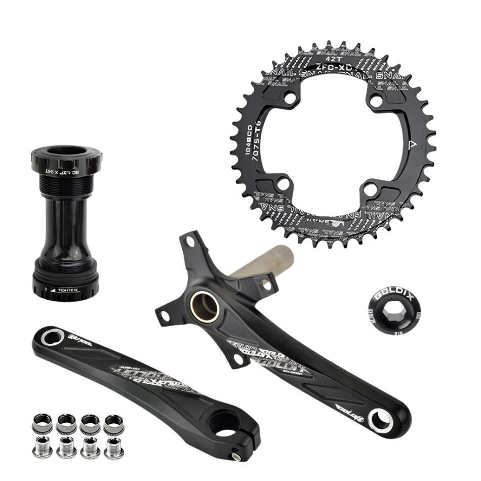 GOLDIX 104BCD Wide and narrow teeth bicycle crankset 170/175mm crank Round/Oval chain ring 32T/34T/36T/38T Bicycle crankset-WAYBIKER