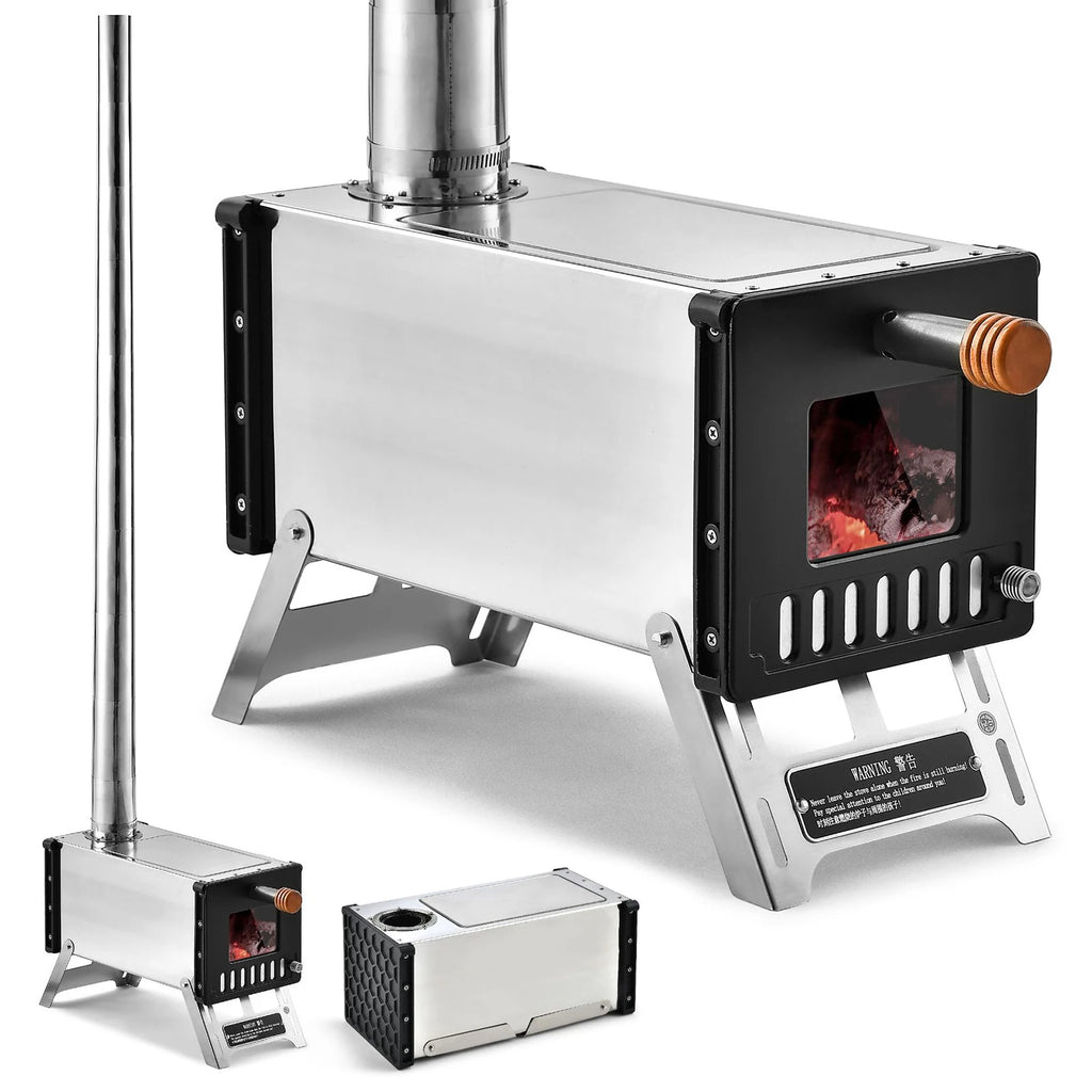 Camping Wood Stove Outdoor Hiking Cooking System With with Chimney Pipes Gas Burner Tent Stoves for BBQ Tourist Equipment-WAYBIKER