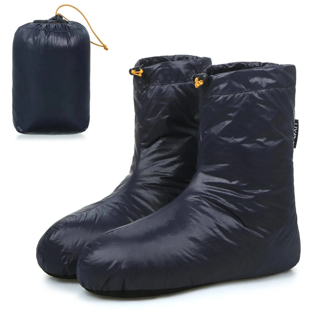 Lixada Winter Down Booties Socks Warm Soft Windproof Sleeping Slippers with Adjustable Drawstring with Storage Bag for Camping-WAYBIKER