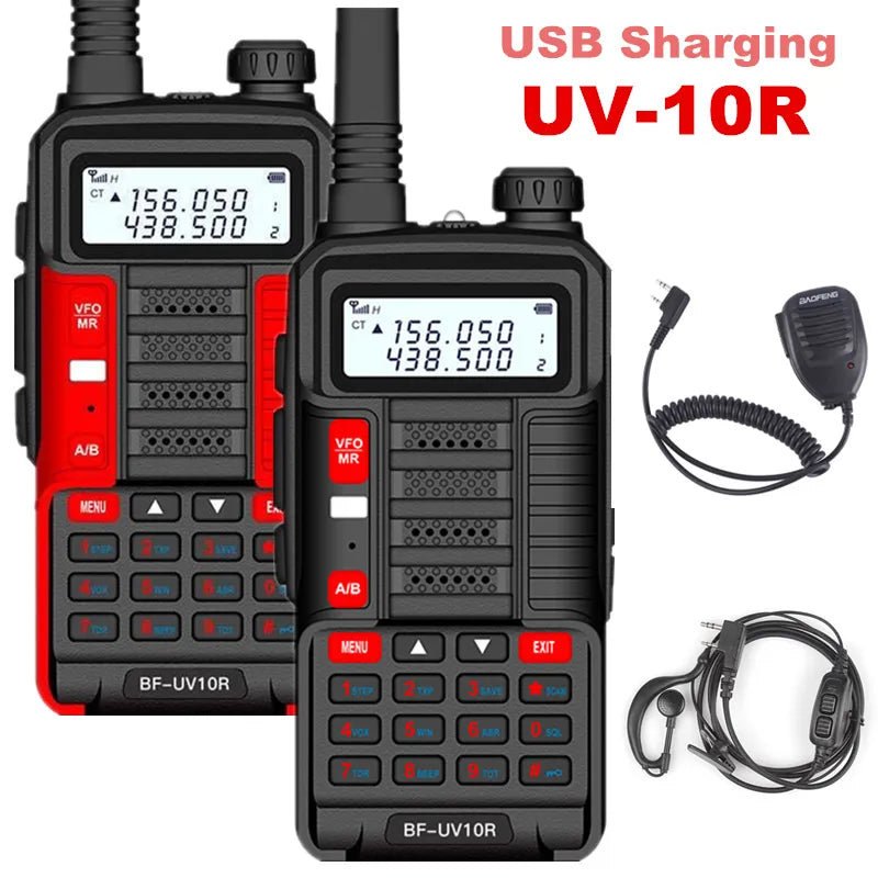 Baofeng UV-10R Walkie Talkie USB Charging 10W High Power Dual Band Two Way  Radios (Microphone Headset)-WAYBIKER