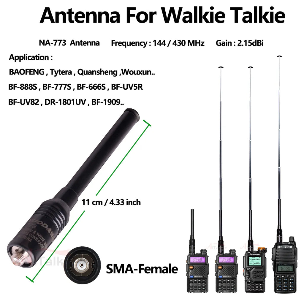 Quansheng UVK5 BAOFENG UV5R Handheld Telescopic lengthening Antenna UHF/VHF Two Way Radio NA-773SMA-F 136~174 Mhz 400~470Mhz-WAYBIKER