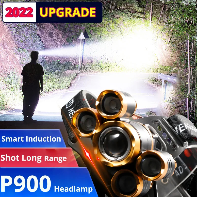 LED Sensor Headlamp Flashlight Head Torch LED Zoomable Headlight 18650 Rechargeable Fishing Camping Lantern-WAYBIKER