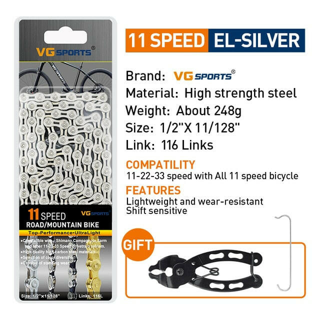 VG Sports Bicycle Chain 6 7 8 9 10 11 Speed 8s 9s 10s 11s Velocidade Titanium Rainbow Gold MTB Mountain Road Bike Chains Parts-WAYBIKER