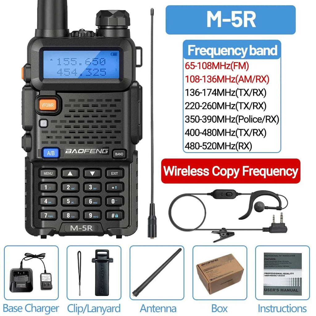 Baofeng M-5R Air Band Walkie Talkie Wireless Copy Frequency Long Range commutator Amateur Ham UV-5R K5 Receiver Two Way Radio-WAYBIKER