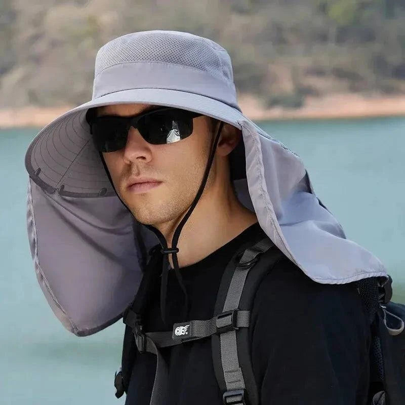 Summer Sun Hats Double Layer UV Protection Fishing Hunting Outdoor Cap Men Hiking Camping Visor Hat Removable Fisherman Hat-WAYBIKER