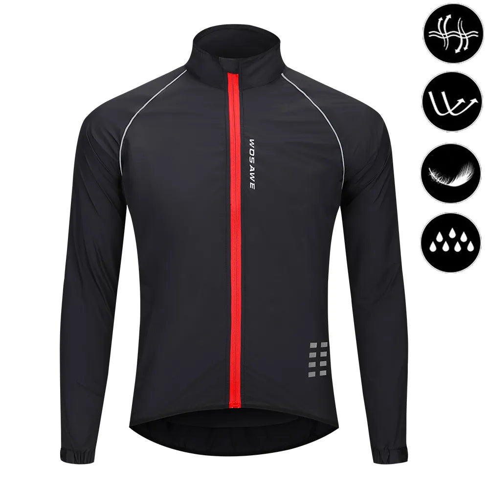 WOSAWE Men's Cycling Windbreaker Ultralight Reflective Windproof Jacket Men MTB Road Bike Wind Coat Long Sleeve Bicycle Clothing-WAYBIKER