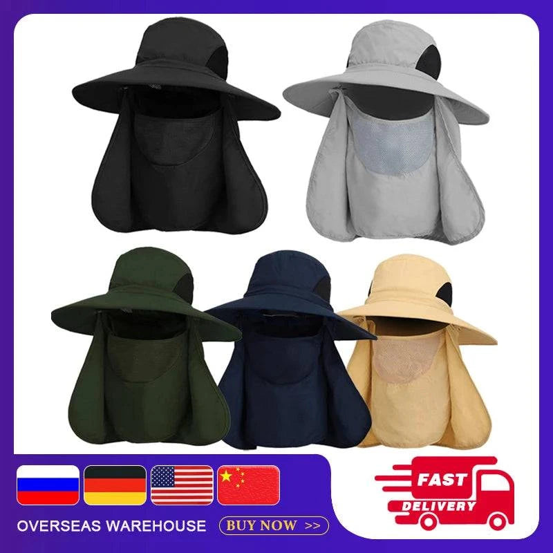 Outdoor UV Protection Sun Hat Fishing Hat with Face Cover and Neck Flap for Men and Women Hiking Climbing Gardening-WAYBIKER
