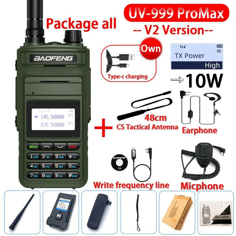 2023 BAOFENG UV999 Pro Max 10W 999 Channel Dual Band CB Radios Type-C Charger Long Range Ham Walkie Talkie UV13 Two Way CB Radio-WAYBIKER