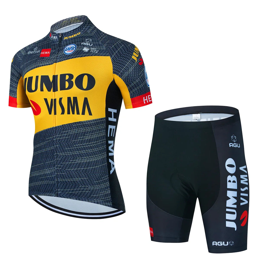 2023 Team JUMBO VISMA Cycling Jersey Set 19D Bike Shorts Set MTB Ropa Ciclismo Mens Short Sleeve Bicycle Shirts Maillot Clothing-WAYBIKER
