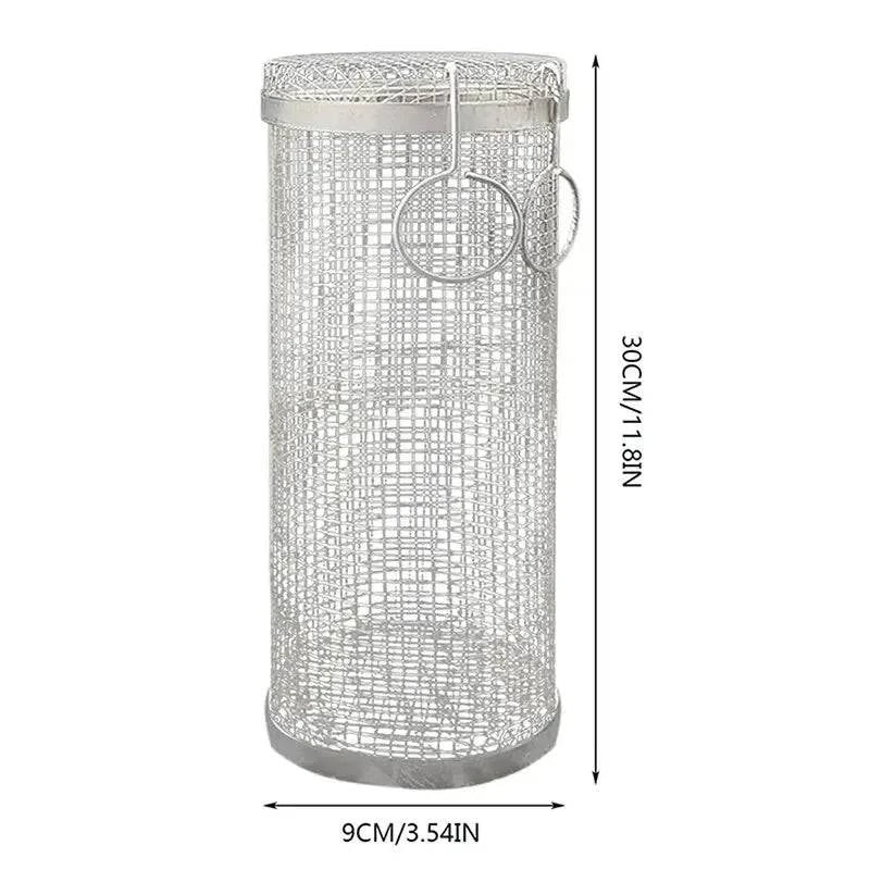 BBQ Basket Stainless Steel Rolling Grilling Basket Wire Mesh Cylinder Grill Basket Portable Round Outdoor Camping Barbecue Rack-WAYBIKER
