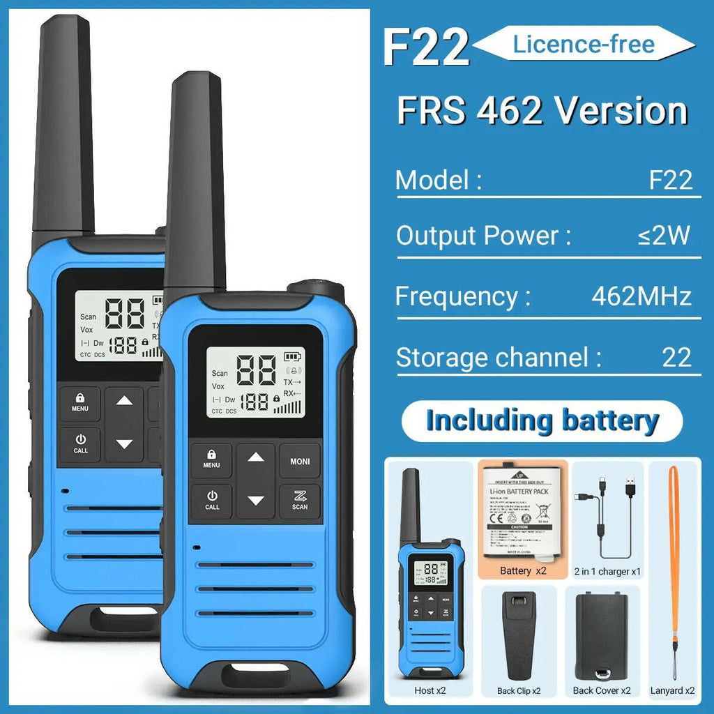2Pcs Baofeng Mini Walkie Talkie F22 PMR446 FRS Licence-free Portable LCD Display VOX Two-Way Radio Type-C Charger For Camping