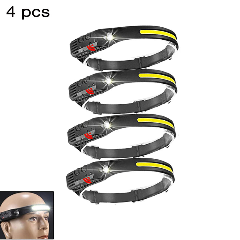 COB LED Induction Riding Headlamp 1200mAh USB Rechargeable Hunting Soft and not Strangling Flashlight Work Light 6 Modes Torch-WAYBIKER