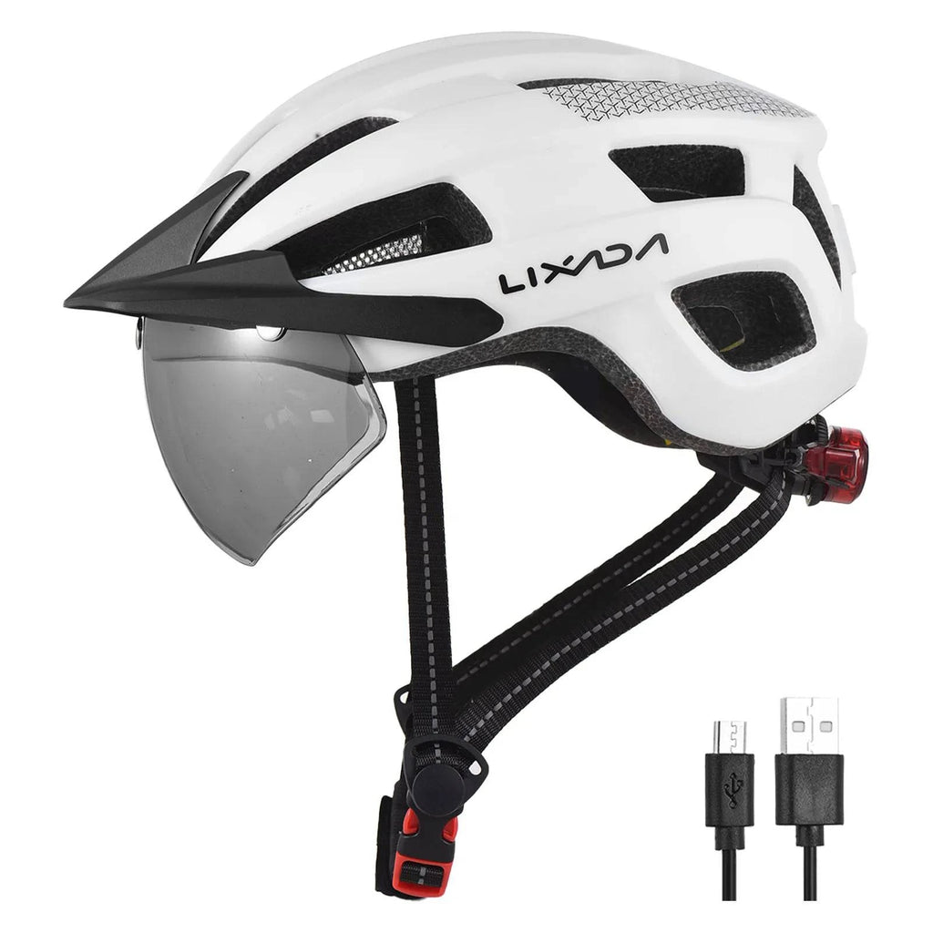 MT Bike Helmet with Windshield Sun Visor & Rechargeable Tail Light  Adjustable Bicycle Helmet for Safety and Protection-WAYBIKER